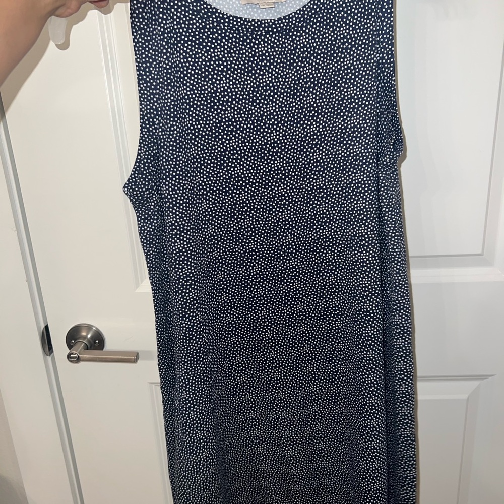 LOFT Navy and White Polka Dot Midi Dress